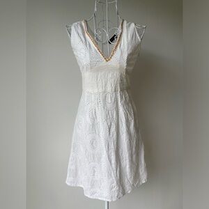 Antik Batik eyelet embroidered sleeveless dress shiffly gown cotton white Y12